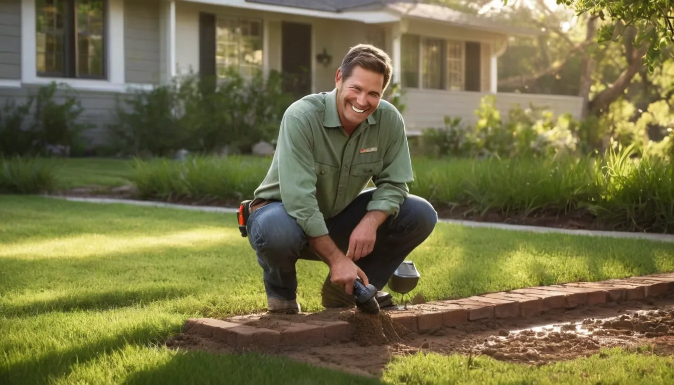 A friendly provider showing a homeowner a termite inspection finding beside an older home in Frisco